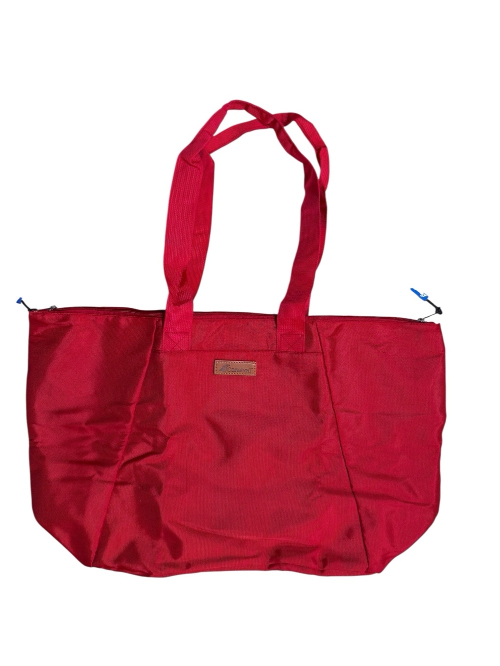 Carnival Cruise Red nylon shoulder Tote Bag zip close 22x14x8 inches EUC